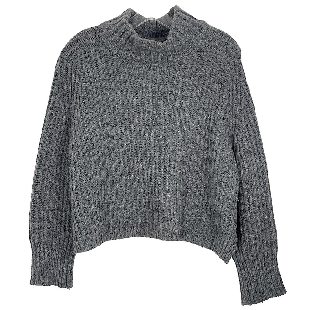 Anthropologie Silence & Noise Mottled Grey Funnel Mock Neck Wool Cropped Sweater
